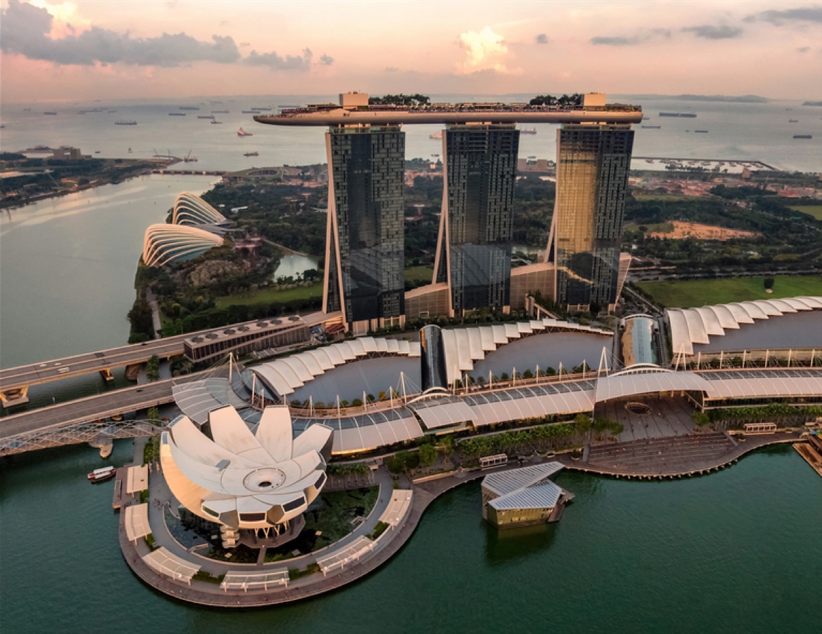 The Singapore waterfront at sunset